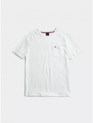 Tommy Hilfiger Heathered Pocket T-Shirt Tops Bright White | 6819-YZPJK