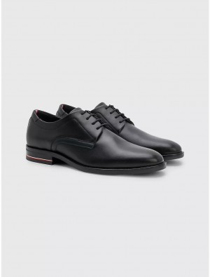 Tommy Hilfiger Heel Stripe Leather Dress Shoe Shoes Black | 7689-LQJSB