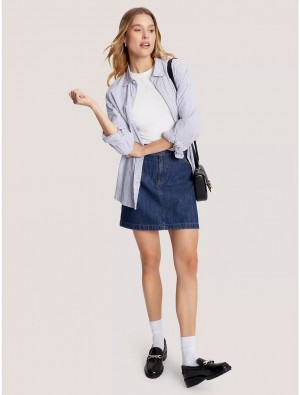 Tommy Hilfiger High-Waist Belted Denim Mini Skirt Dresses & Skirts Dark Wash | 6321-TKNSV