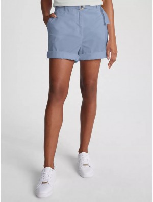 Tommy Hilfiger High Waist Belted Twill Chino Short Pants & Shorts Breezy Blue | 9078-FKYID