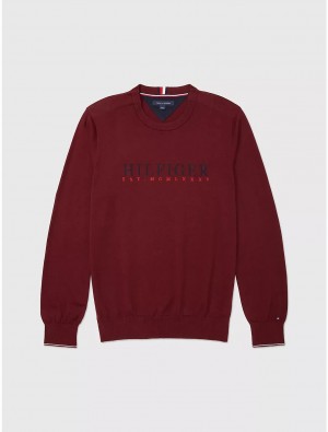 Tommy Hilfiger Hilfiger Crewneck Sweater Tops Deep Rouge | 9136-GFYZH