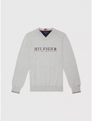 Tommy Hilfiger Hilfiger Crewneck Sweater Tops Grey Heather | 7398-XPJNS