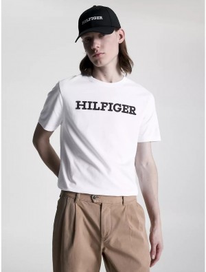 Tommy Hilfiger Hilfiger Embroidered Block Logo T-Shirt T-Shirts White | 2067-XLZSY