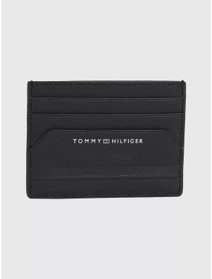 Tommy Hilfiger Hilfiger Leather Card Holder Wallets Black | 6327-KYRLA