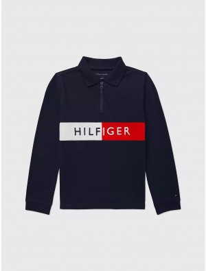 Tommy Hilfiger Hilfiger Long-Sleeve Polo Tops Cobalt Sapphire | 6590-QYCEW