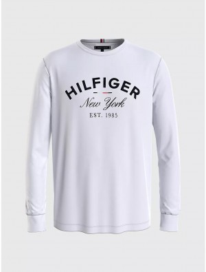 Tommy Hilfiger Hilfiger NYC Logo Long-Sleeve T-Shirt T-Shirts White | 7025-LJKXQ