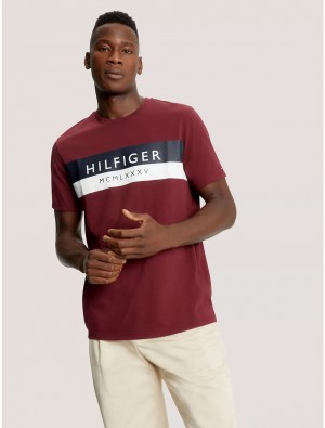 Tommy Hilfiger Hilfiger Stripe T-Shirt T-Shirts Deep Rouge | 4915-IOHQE