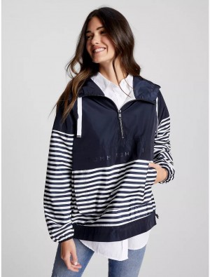 Tommy Hilfiger Hooded Packable Pullover Jackets Desert Sky / White | 1583-TDIEH