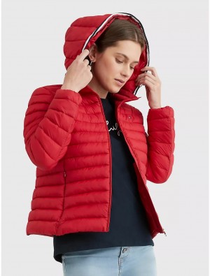 Tommy Hilfiger Hooded Puffer Jacket Jackets Primary Red | 6108-MXTWZ