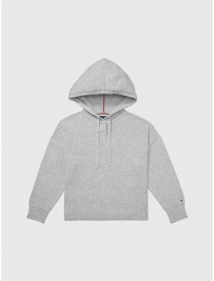 Tommy Hilfiger Hoodie Sweater Tops Light Grey Heather | 9237-INUCY