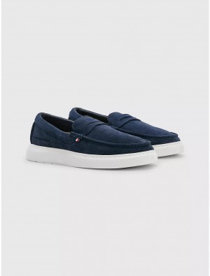 Tommy Hilfiger Hybrid Leather Loafer Shoes Desert Sky | 0459-ONYVL