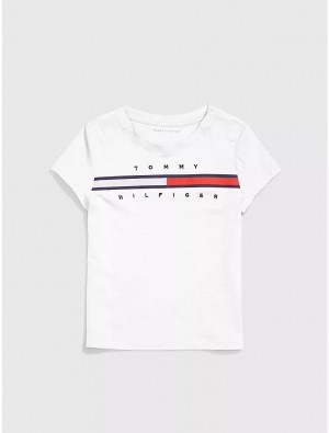 Tommy Hilfiger Icon Stripe T-Shirt Tops Classic White | 2579-FBKCD