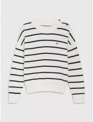 Tommy Hilfiger Kids' Breton Stripe Sweater Sweatshirts & Sweaters Ancient White / Desert Sky Stripe | 7592-SQVBN