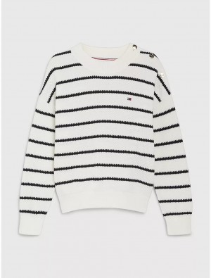 Tommy Hilfiger Kids' Breton Stripe Sweater Sweatshirts & Sweaters Ancient White / Desert Sky Stripe | 4196-GPVWM