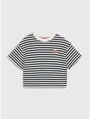 Tommy Hilfiger Kids' Breton Stripe T-Shirt T-Shirts Desert Sky Stripe | 9678-JQATN