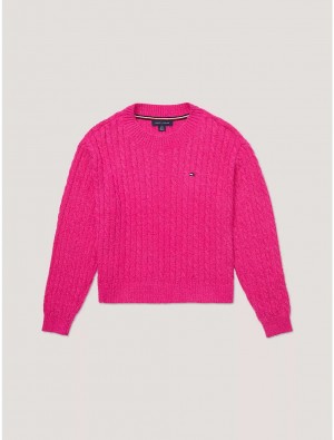 Tommy Hilfiger Kids' Cable Sweater Sweatshirts & Sweaters Eccentric Magenta | 8612-QYZBF