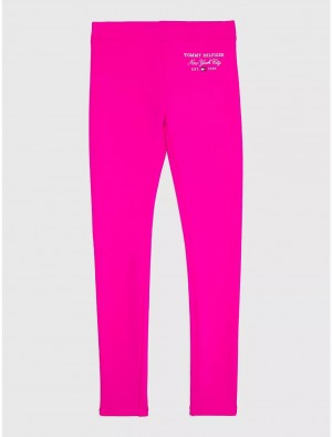 Tommy Hilfiger Kids' Embroidered NYC Script Legging Pants Hot Magenta | 7850-TWFQK