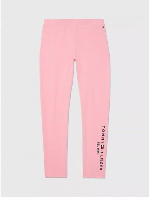 Tommy Hilfiger Kids' Embroidered Tommy Logo Legging Pants Popular Pink | 8193-YDXHR