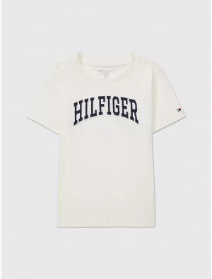 Tommy Hilfiger Kids' Embroidered Varsity T-Shirt T-Shirts White Greige | 3892-BVGKW