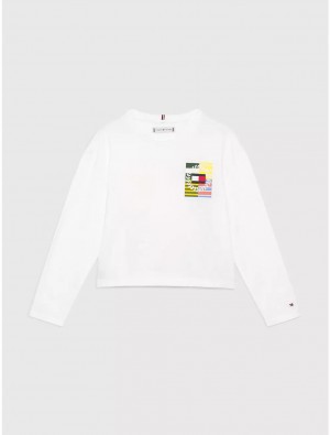 Tommy Hilfiger Kids' Flag Long-Sleeve T-Shirt T-Shirts White | 2341-OERSG