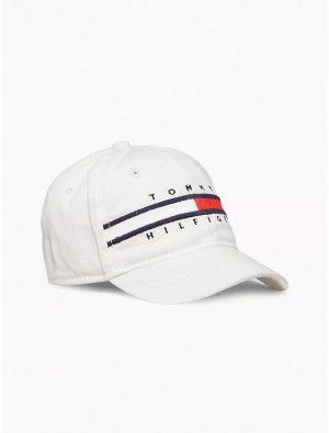 Tommy Hilfiger Kids' Flag Stripe Logo Baseball Cap Hats Bright White | 3174-KNIAD