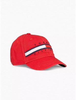 Tommy Hilfiger Kids' Flag Stripe Logo Baseball Cap Hats Apple Red | 0159-ZIJQW