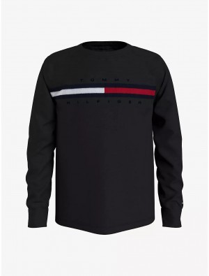 Tommy Hilfiger Kids' Flag Stripe Logo Long-Sleeve T-Shirt T-Shirts Jet Black | 5613-JYHLN