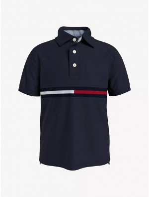 Tommy Hilfiger Kids' Flag Stripe Logo Polo Polos Sky Captain | 2859-ZXHSP