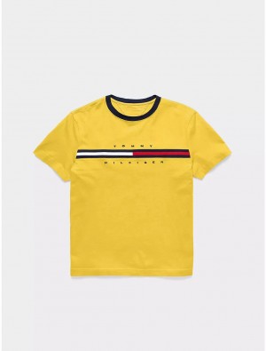 Tommy Hilfiger Kids' Flag Stripe Logo T-Shirt T-Shirts Maize | 6079-QVJHG