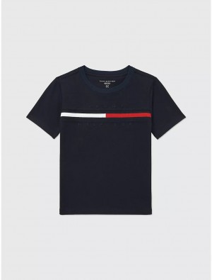 Tommy Hilfiger Kids' Flag Stripe Logo T-Shirt T-Shirts Desert Sky | 3719-UQTYA