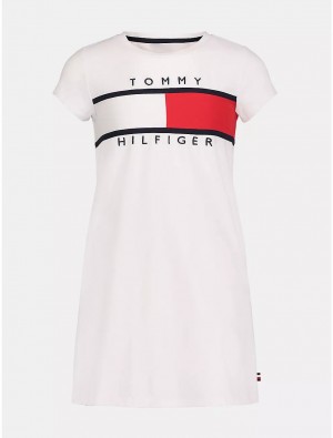 Tommy Hilfiger Kids' Flag Stripe Logo T-Shirt Dress Dresses & Skirts White | 0523-TKZYW