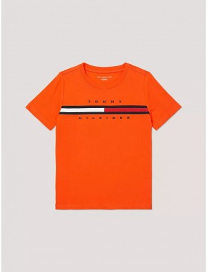 Tommy Hilfiger Kids' Flag Stripe Logo T-Shirt T-Shirts Acid Orange | 5489-AJDLH