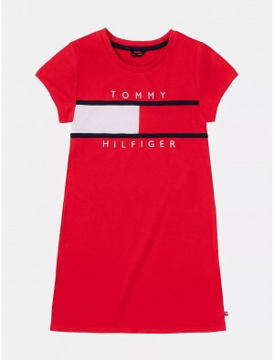 Tommy Hilfiger Kids' Flag Stripe Logo T-Shirt Dress Dresses & Skirts Traditional Red | 8096-DMWHY