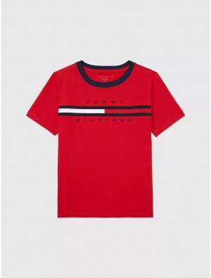 Tommy Hilfiger Kids' Flag Stripe Logo T-Shirt T-Shirts Primary Red | 9728-PYENZ