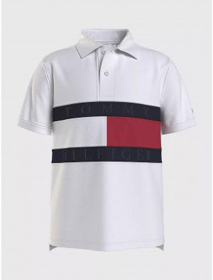 Tommy Hilfiger Kids' Hilfiger Flag Polo Polos Fresh White | 5196-KQHFN