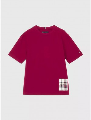 Tommy Hilfiger Kids' Plaid Accent T-Shirt T-Shirts Rouge | 2903-GYAVP