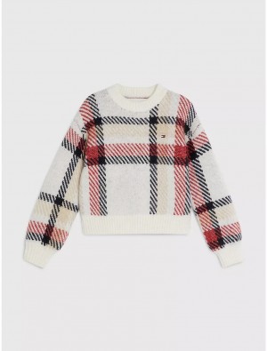 Tommy Hilfiger Kids' Plaid Crewneck Sweater Sweatshirts & Sweaters Ivory / Multi Check | 5873-TCLJX