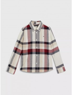 Tommy Hilfiger Kids' Plaid Oxford Shirt Shirts Red / White Base / Navy Check | 9640-QDFPT