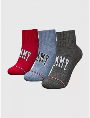 Tommy Hilfiger Kids' Quarter Top Sock 3-Pack Socks Grey Heather/Multi | 1875-VRQWX