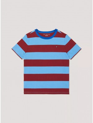 Tommy Hilfiger Kids' Rugby Stripe T-Shirt T-Shirts Aegean Ocean | 0397-ZJGEB