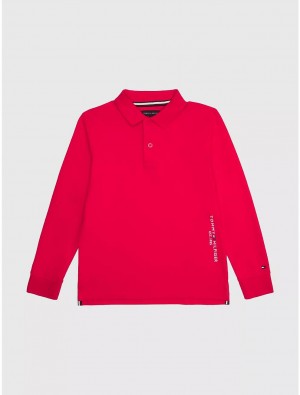 Tommy Hilfiger Kids' Side Tommy Logo Long-Sleeve Polo Polos Fireworks | 9527-XWTKQ