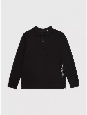 Tommy Hilfiger Kids' Side Tommy Logo Long-Sleeve Polo Polos Black | 5014-MCBJP