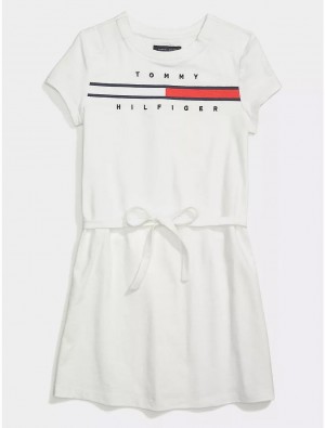 Tommy Hilfiger Kids' Signature Stripe Dress Dresses & Skirts Classic White | 1789-ZDVBN