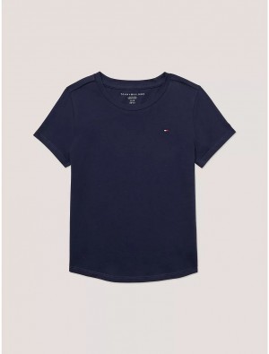 Tommy Hilfiger Kids' Solid Cotton T-Shirt T-Shirts Cobalt Sapphire | 3689-CQESO