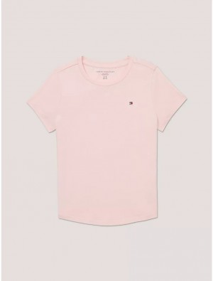 Tommy Hilfiger Kids' Solid Cotton T-Shirt T-Shirts Pink Shell | 0289-AQSXW