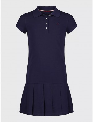 Tommy Hilfiger Kids' Solid Polo Dress Dresses & Skirts Evening Blue | 9562-ZSONH