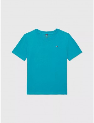 Tommy Hilfiger Kids' Solid T-Shirt T-Shirts New Teal | 9534-GWOEK