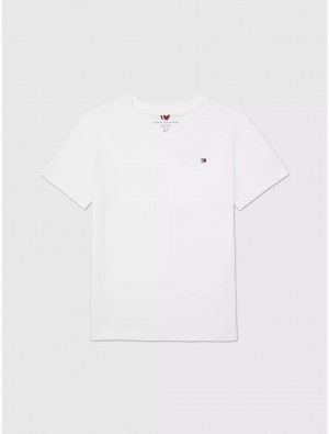 Tommy Hilfiger Kids' Solid V-Neck T-Shirt T-Shirts Optic White | 9125-TZRIB