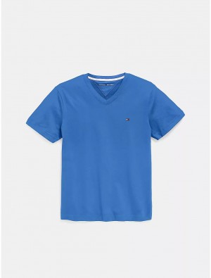 Tommy Hilfiger Kids' Solid V-Neck T-Shirt T-Shirts Palace Blue | 7902-CFEHK