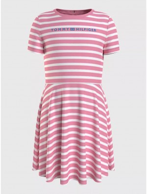 Tommy Hilfiger Kids' Stripe Skater Dress Dresses & Skirts Popular Pink | 3527-DEZRC